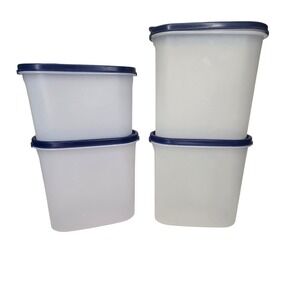 Set Of 4 Tupperware Modular Mates Oval Storage Containers with Blue Lids Vintage